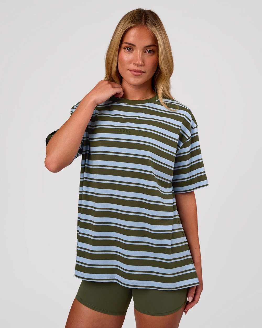 Go-To Shadow Stripe FLXCotton Oversized Tee - Pure Olive-Open Air