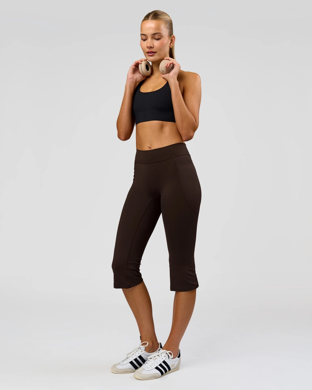 Deep V-Contour High-Rise Flared Capri - Ground Coffee