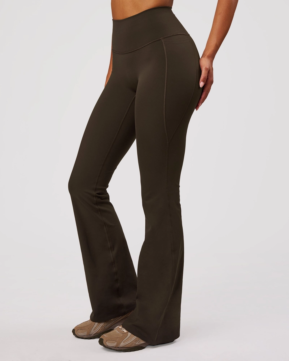 Fusion V-Contour High-Rise Flared Legging Pockets - Ground Coffee